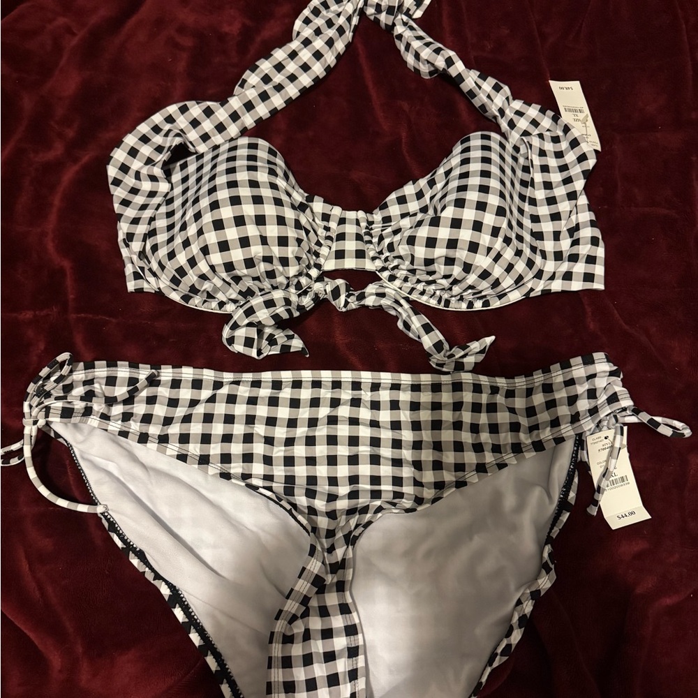 White House Black Market Black and White Gingham Bikini